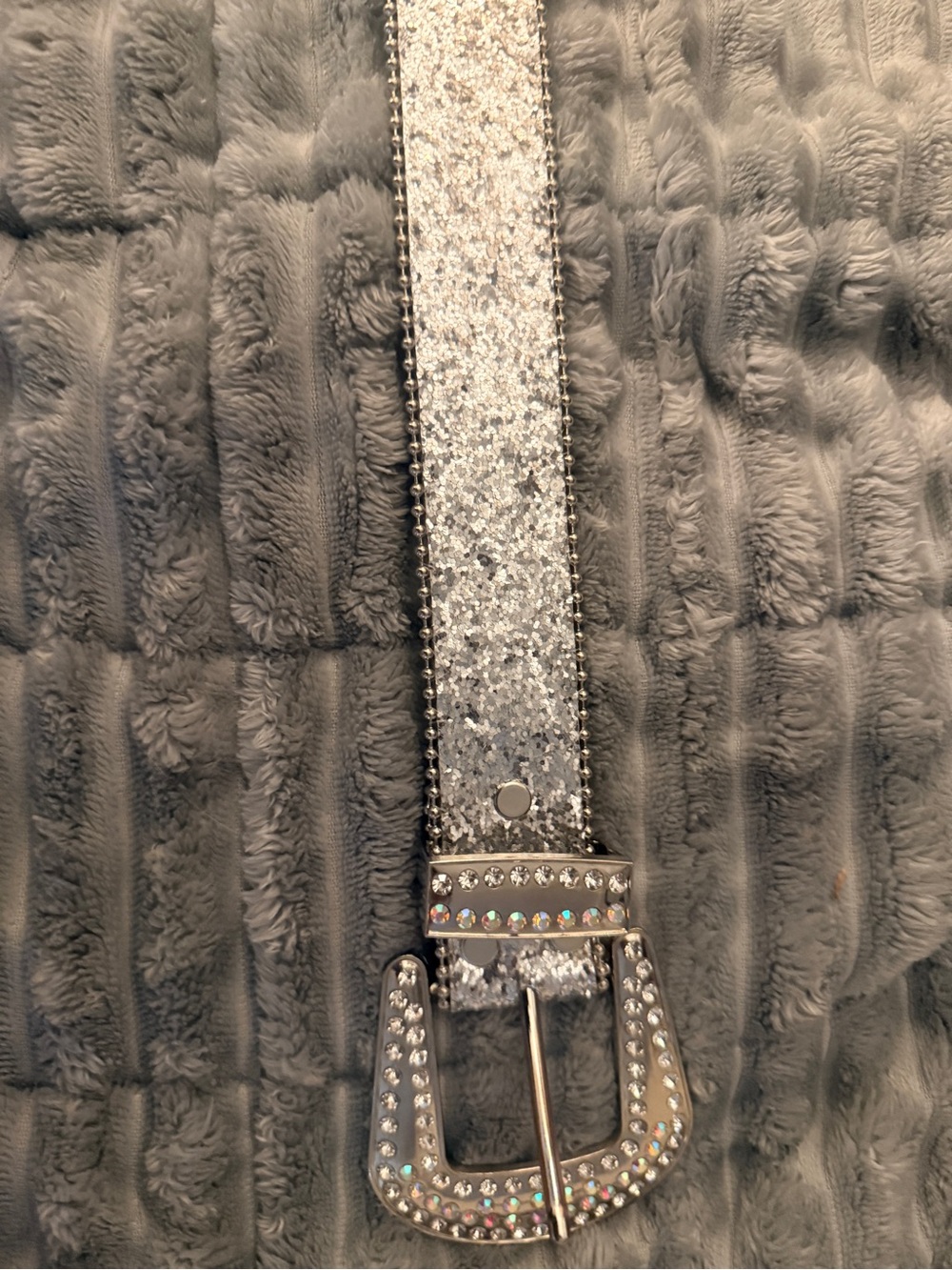 Silver Glitter Belt with Crystal Buckle NWOT